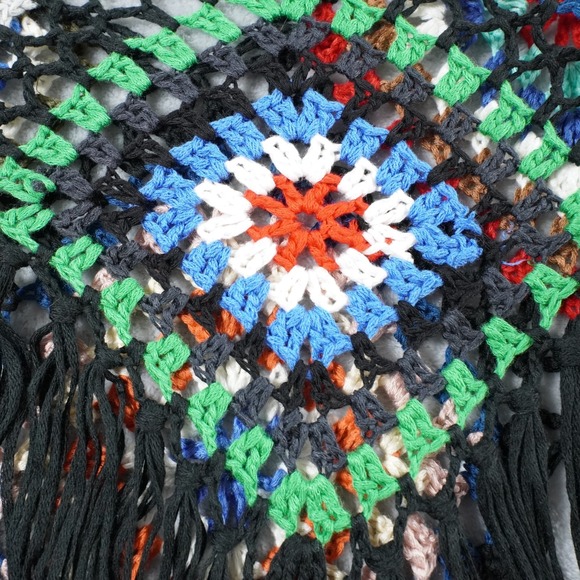 Crochet Granny Square Boho Tank Top Womens M Long Fringe Festival Hippie Indie - Picture 4 of 9